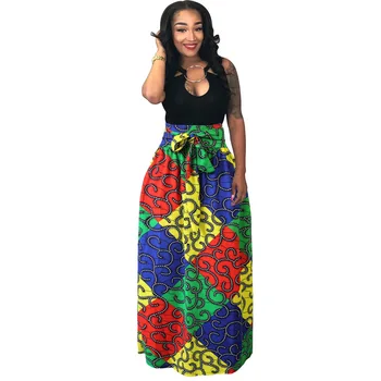 

M-4XL Large Sizes Africa Printing Bouffancy Half-body Casual Skirt Woman Summer New Pattern