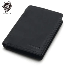 Tauren 디자이너 100% 정품 가죽 소 가죽 다크/블랙 크레이지 호스 남성용 짧은 지갑 지갑 카드 소지자 동전 주머니 남성용 지갑(China)