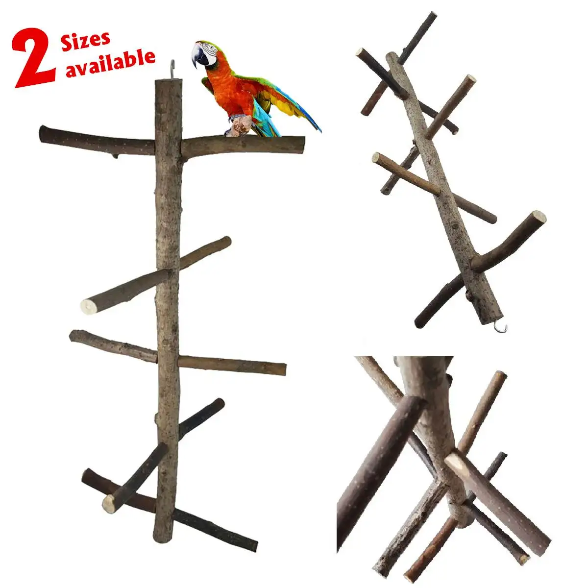 Funny S/L Parrot Birds Wooden Rotating Ladder Stand Play Pet Toys Cage