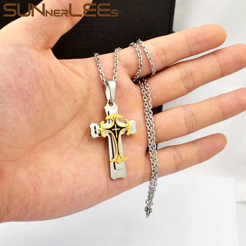 Ожерелье SUNNERLEES из нержавеющей стали с кулоном в виде Креста Иисуса Христа
