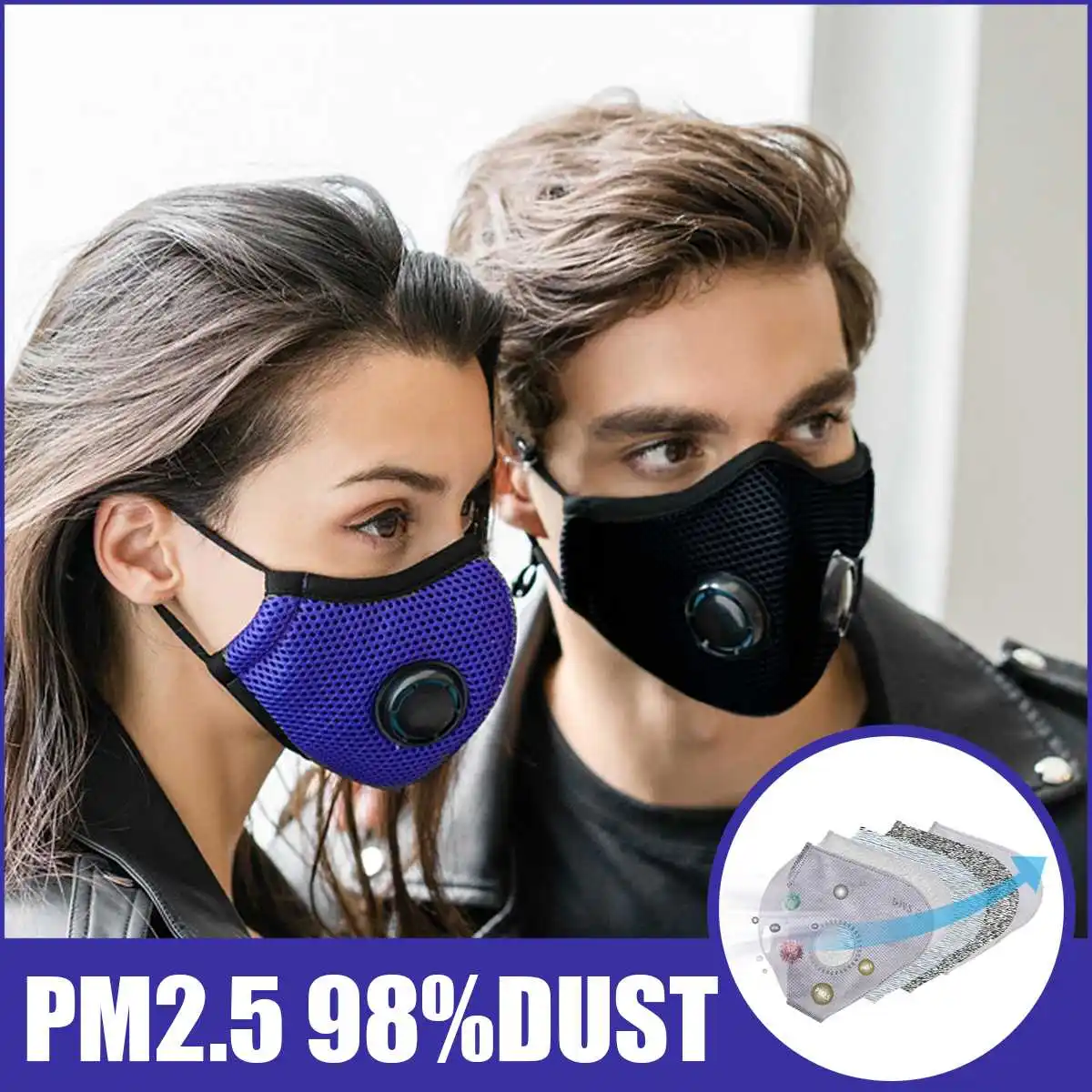 

M Shape Dust-proof Mask Face Mouth Mask Filter Activated Carbon Anti PM2.5 Breathing Valve Mask for Anti-pollen allergy MenWomen