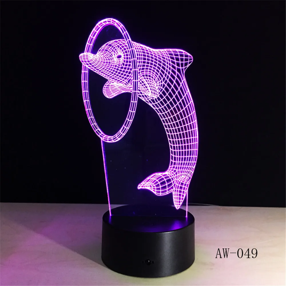 Kawaii Dolphin Play Ball 3D лампа с мультипликационным USB ночным освещением разноцветные