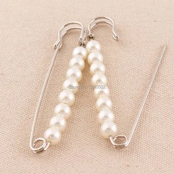 

10pcs/lot Silver Color Pearl Safety pins Beautiful Fashion Design Brooch Decoration pins for clothes Garment Earring