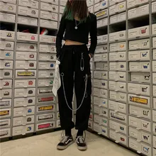 Харадзюку мужские штаны на молнии с цепочкой и карманами, длинные штаны с высокой талией, новинка, свободные повседневные длинные брюки