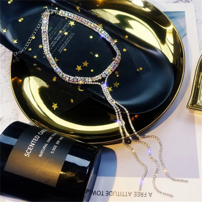 FYUAN Красочные Полный Стразы колье ожерелья для женщин Bijoux длинные кисточки Кристаллы подвески массивные ювелирные изделия