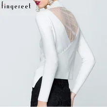 Весенний и рисунок спереди длинный сзади короткий пуловер Одежда Марля с высоким свинцовым рукавом без подкладки женская элегантная мода белый