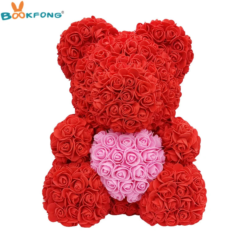 

40cm Love Heart Rose Bear Toys Creative Plush Animals Soap Foam Rose Flower Toy Girlfriend Valentine's Day Love Gifts
