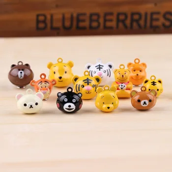 

6pcs diy Jewelry Accessories Cartoon Animal Bells Pet Tiger Head Bear Keychain Pendant