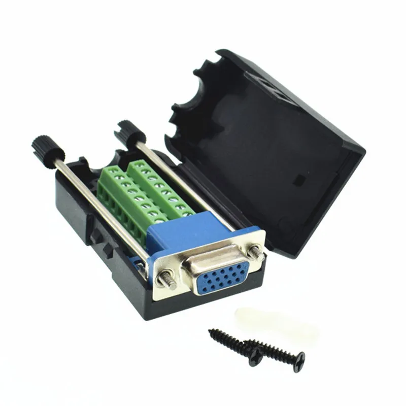 D-SUB DB15 VGA 3 Row 15Pin Plug To Terminal Breakout Board Connectors Solid Pin