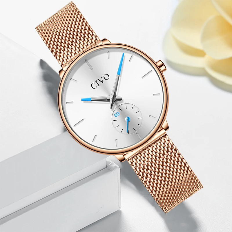 

CIVO Luxury Ladies Quartz Watch Gold Waterproof Steel Mesh Stainless Steel Strap Womens Watches Women Wristwatch Clock