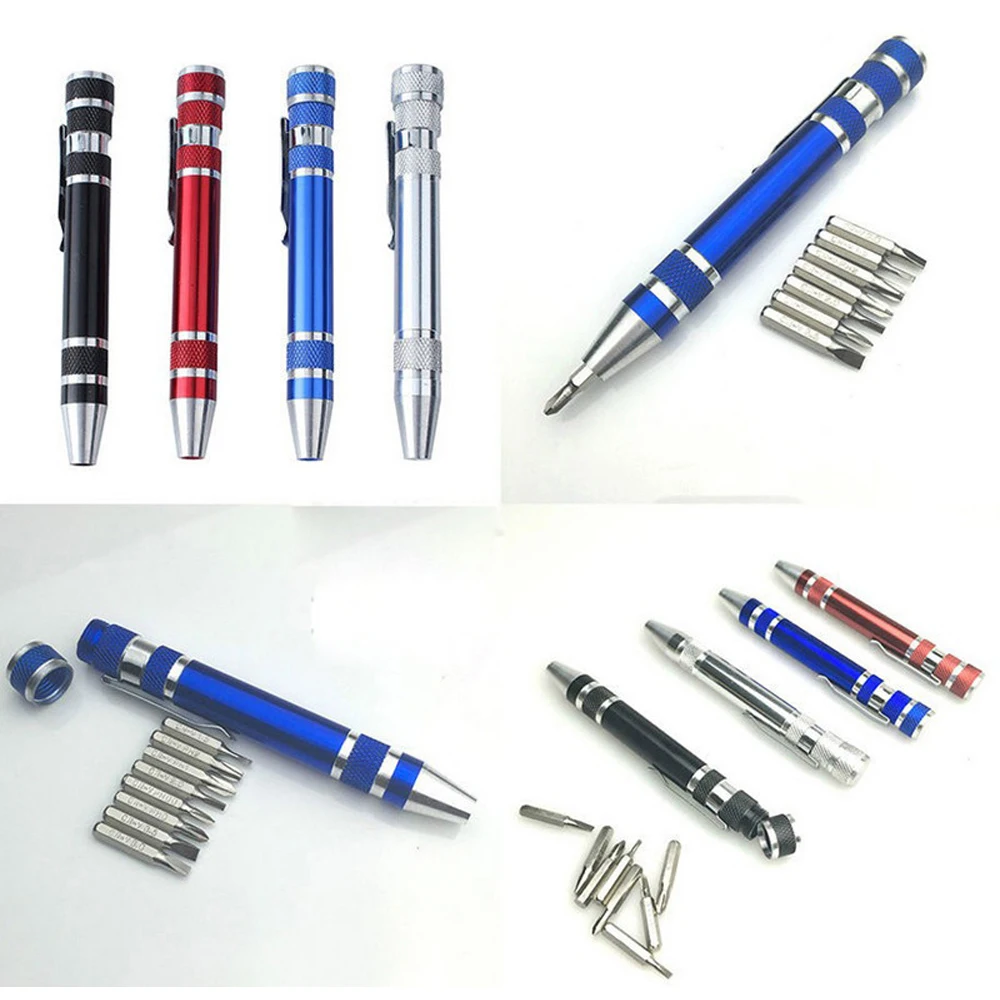 

Multi-function Mini Aluminum Precision Pen Screw Driver Screwdriver Set Magnetic Portable Tool Pen with 8 Screwdriver Bits