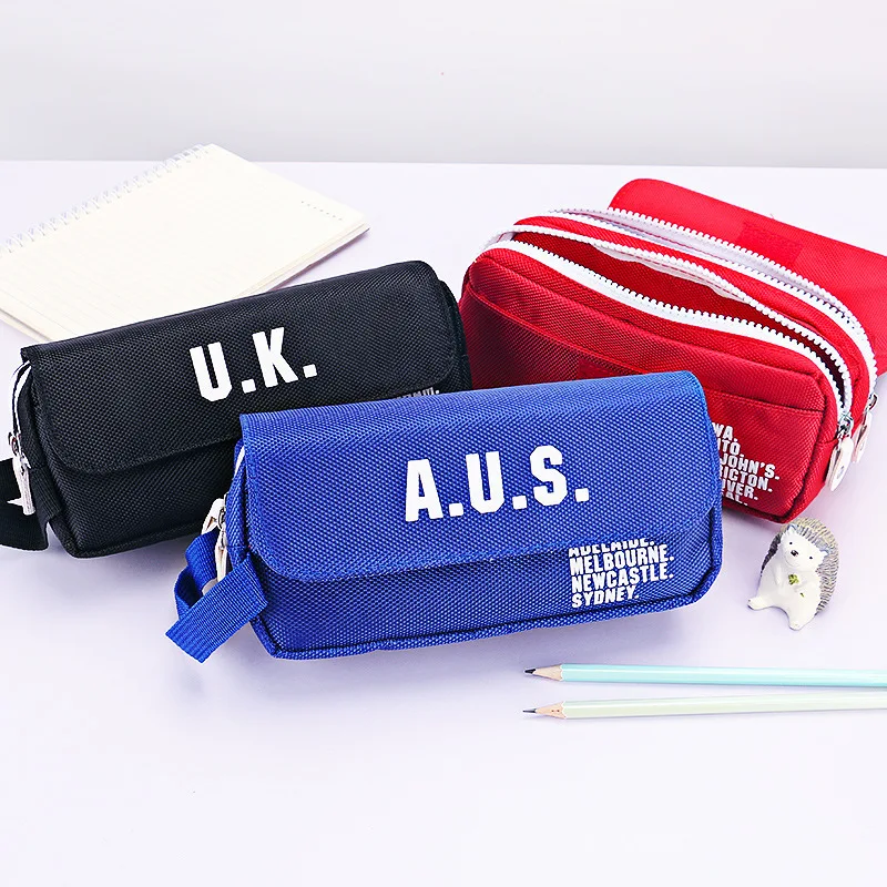 

1 Pcs Large Capacity Double Zipper Solid Color Canvas Pencil Case Student Stationery Case Pencil Case School Gift Pencilcase