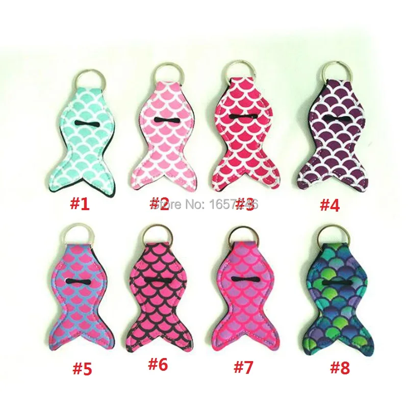 500pcs newest style high quality mermaid chapstick holder neoprene keychain holders monogram | Дом и сад