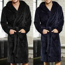 HIRIGIN для мужчин зимние теплые халаты толстый удлиненный плюш шаль халат кимоно Домашняя одежда с длинными рукавами пальто peignoir homme
