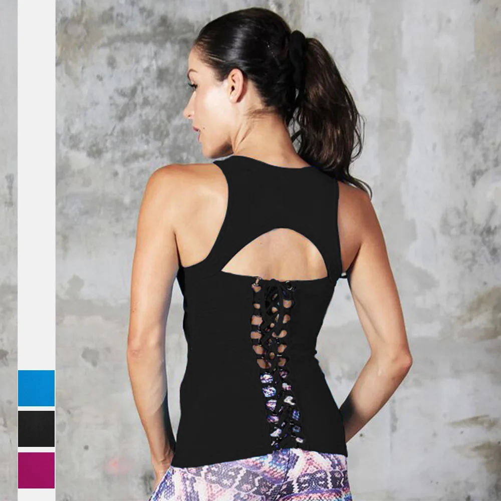 Color Back Bandage Reveal Hollow Out Leisure Time Motion Vest Speed Do Self-cultivation Sleeveless Beautiful Jacket |