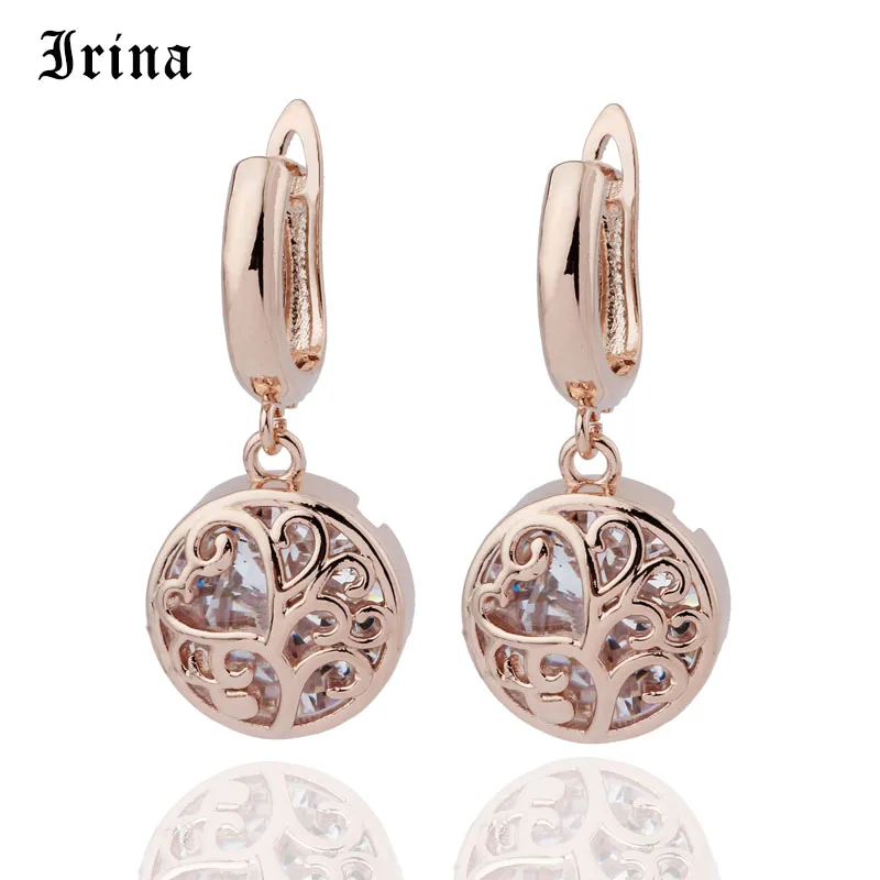 

Irina New Round Flower Earrings Women Fashion Noble Wedding Jewelry 585 Rose Gold Natural Zircon Earrings