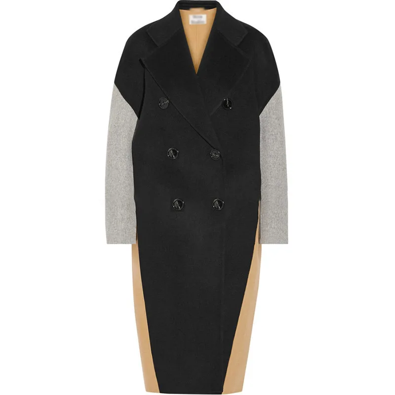 TVVOVVIN Новое поступление контрастного цвета лоскутное шерстяное пальто большого размера для осени и зимы куртка с длинным рукавом L100