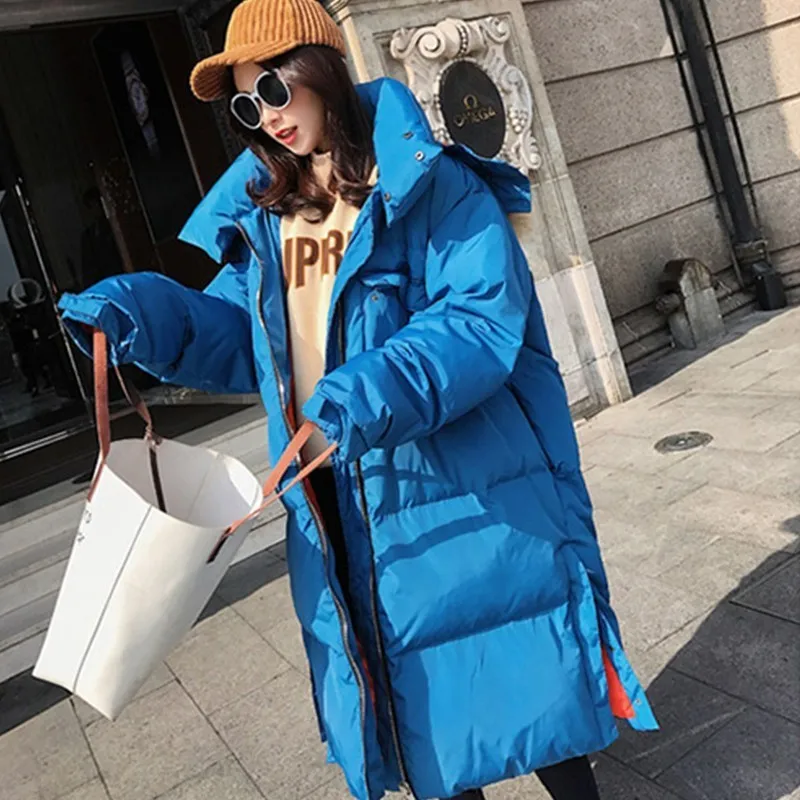 Manteau Bleu Long Grand Fourrure Vers Parka Veste Hiver Ls140 Coton Lâche Femmes Mode Pardessus Le Chaud Nouveau Épais Rembourré Col Bas De twTq77I