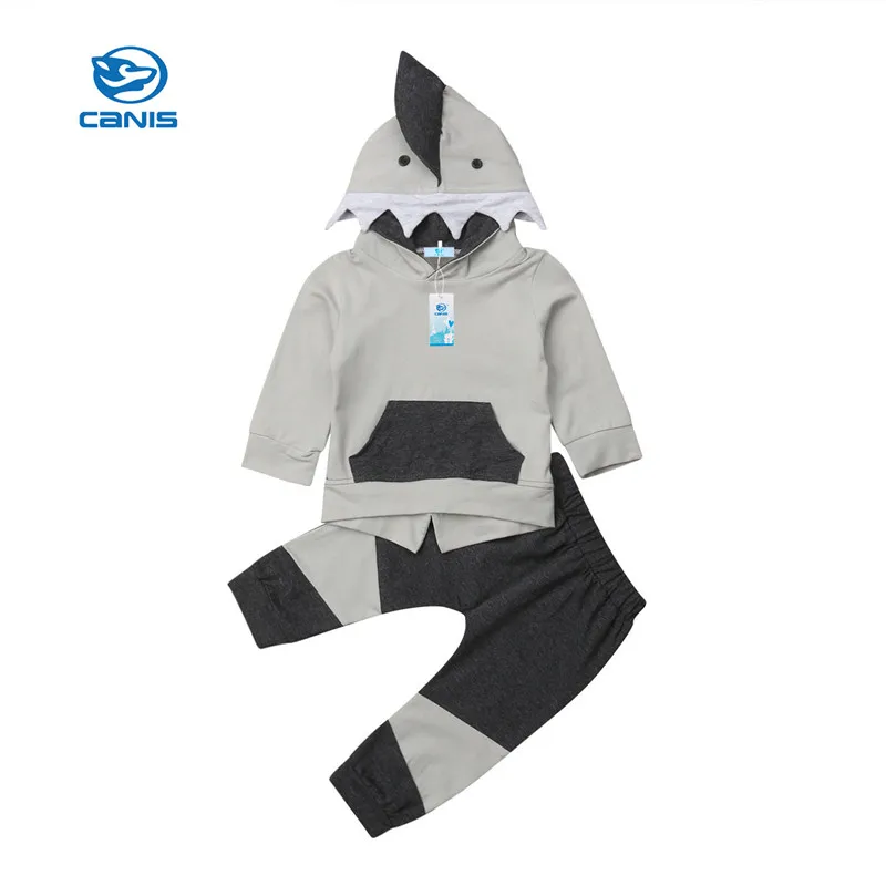 

CANIS Toddler Baby Kids Boy Shark Hooded Sweatsuit Tops Pants Leggings 2Pcs Outfits Clothes Set Autumn Boys Clothing Sets Cotton