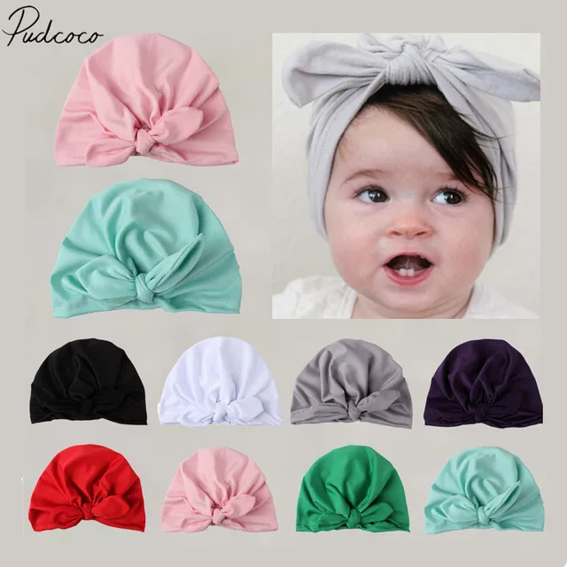 2019 Brand New Newborn Toddler Kids Baby Boy Girl Turban Cotton Bowknot Candy Color Solid Warm Beanie Hat Hospital Winter Cap 1