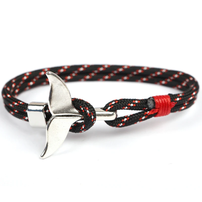 Fashion Whale Tail Anchor Bracelets Men Women Charm Nautical Survival Rope Chain Bracelet Male Wrap Metal Hooks Couples Bracelet