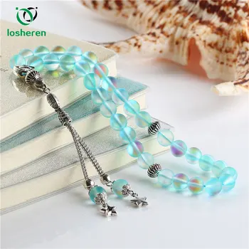 

LOSHEREN Popular Style Shining Color Natural Stone Tasbih Muslim Prayer Beads 33 Islam Rosary Tassel Bracelets For Ramadan Gifts