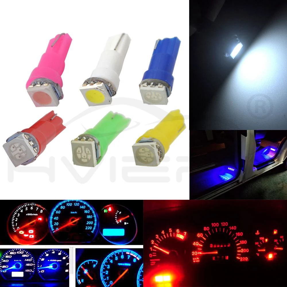 10X T5 5050 1SMD Авто Боковая клиновидная керамическая, для приборной панели Led белый красный синий зеленый авто светильник для интерьера номерного знака Лампа DC 12V