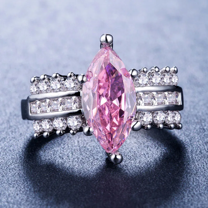 

Huitan Cocktail Party Ring with Lovely Pink Marquise Cut Cubic Zirconia Valentines Gift Wedding Anniversary Rings for Women