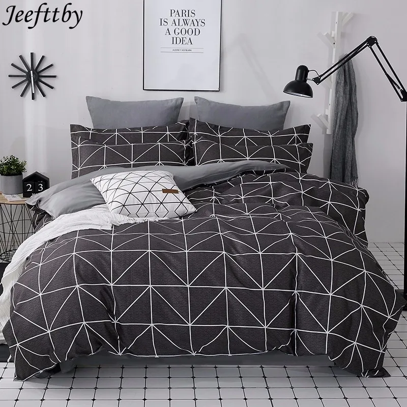 

Jeefttby Home Textile Black Geometric Pattern Bedding Sets Duvet Cover Pillowcase Sheet Linen Twin Full Queen King Size 3/4Pcs