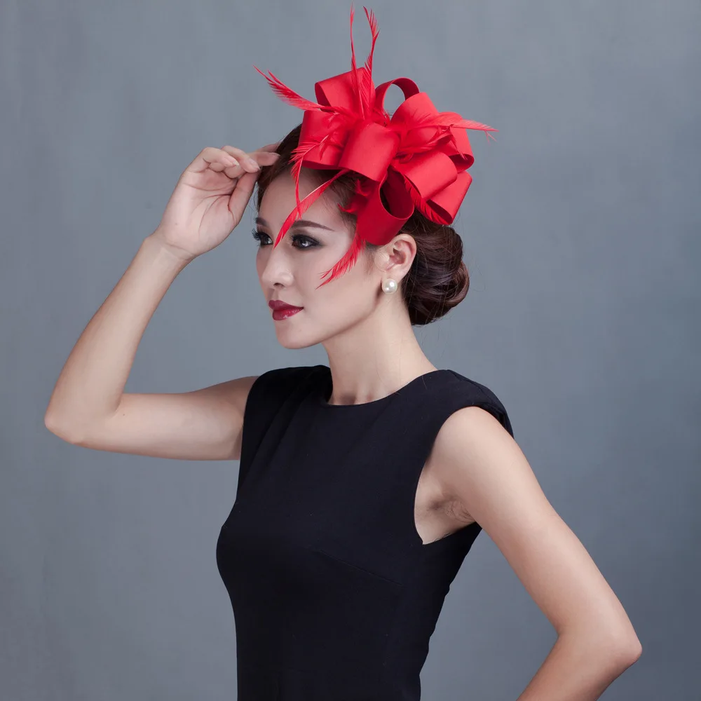 

Wedding Fascinator Cocktail Hat For Women Feather Flower Hairpin Dress Hair Accessories Lady Party Church Stain Headpiece