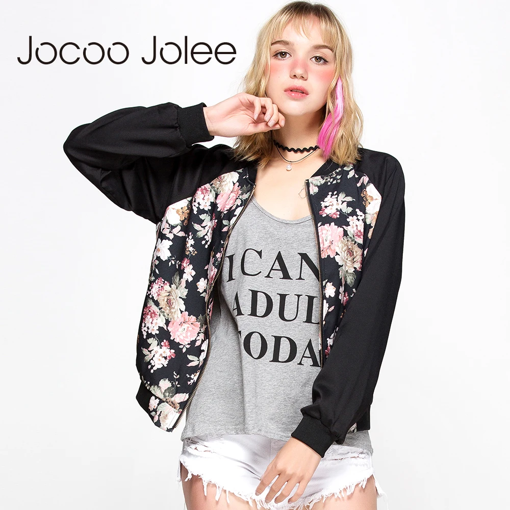 

Jocoo Jolee Women Casual Floral Embroidery Patchwork Jacket Loose Windbreaker Coat Female Bomber Jacket Streetwear Female Tops