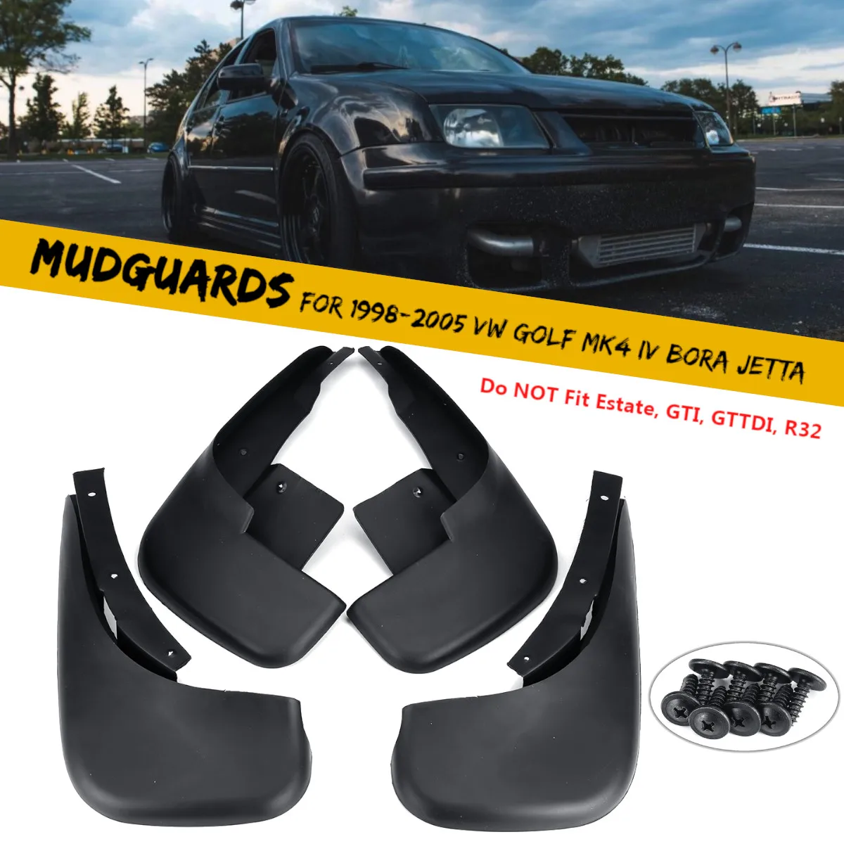 

4Pcs Car Front Rear Fender Flares Mud Flaps Mudflap Mudguards Mud Mire Splash Guards for VW Jetta 1998-2005
