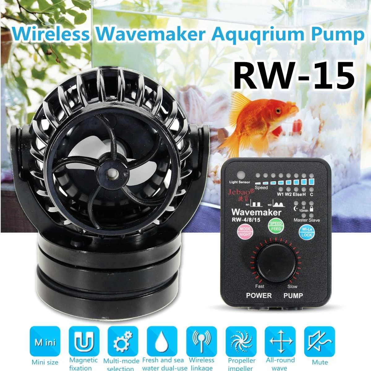 

110-240V RW15/RW8 Programmable Wireless Wave Maker Aquarium Pump Wave Making Pump