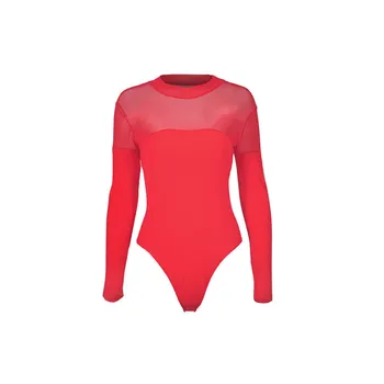 

New Trendy Women clothes See-through Mesh Long Sleeve Turtle Neck Bodysuit Leotard Polyester Jumpsuits one pieces