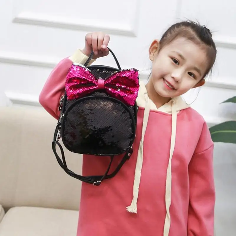 

Women Mini Sequins Backpack Cute Bow Shoulder Travel Bag For Girls Fashion School Bags Bling Shiny Backpacks Children Bagpack