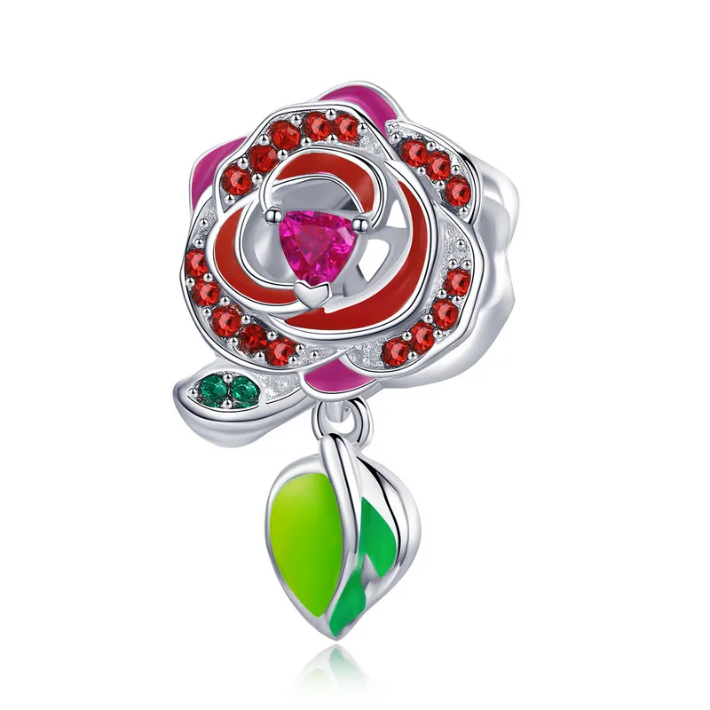 

MOWIMO 925 Sterling Silver Rose Flower Charm Color Zircon Bead Fit Original Pandora Bracelets & Bangle Pendant Jewelry BKC1012