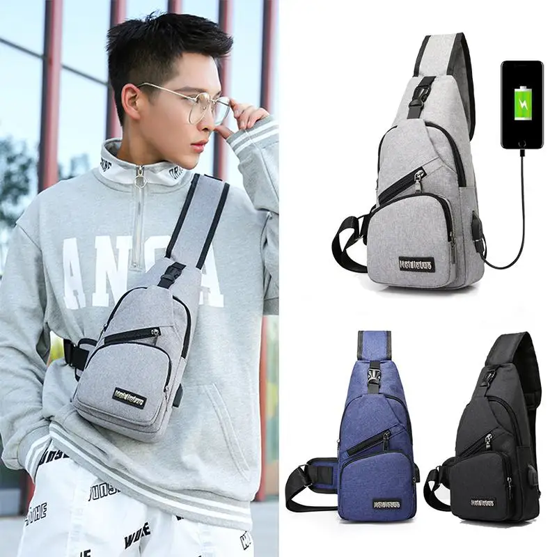 

PinShang Men USB Charging Sports Canvas Outdoor Oblique Cross Single Shoulder Bag