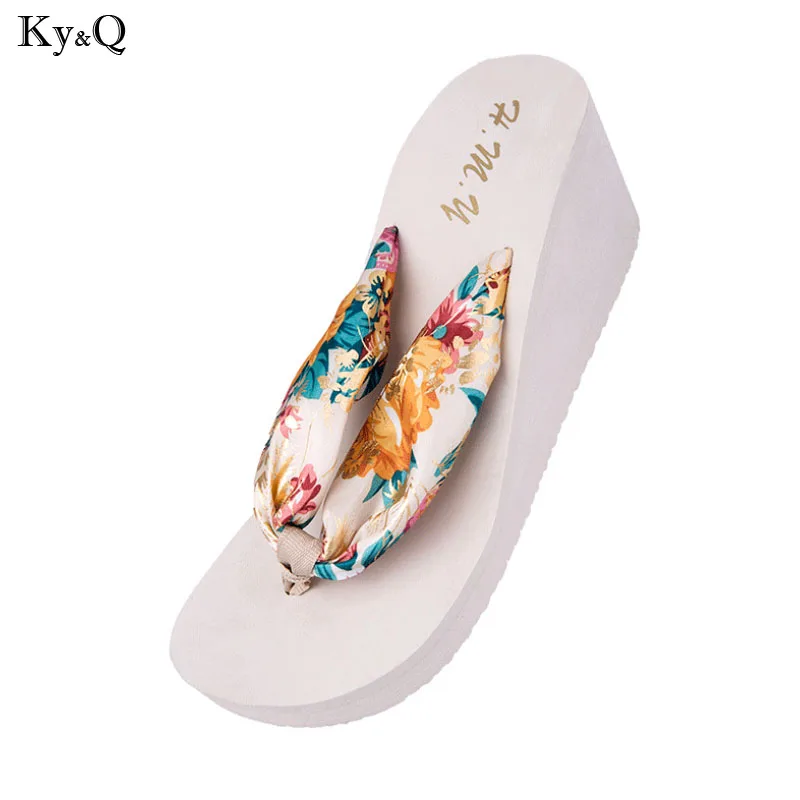 

Summer New Flip Flops Female Bohemian Silk Beach Sandals Slope With Thick Bottom Non-slip Wild Fashion Outdoor Slippers