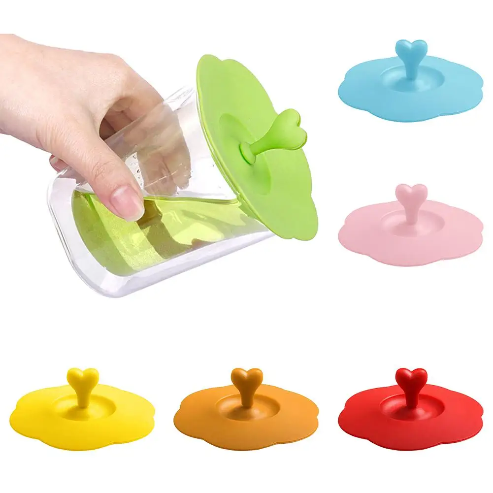 

Reusable Safe Silicone Heart Handle Anti-Dust Coffee Mug Glass Cup Cover Lid Cap