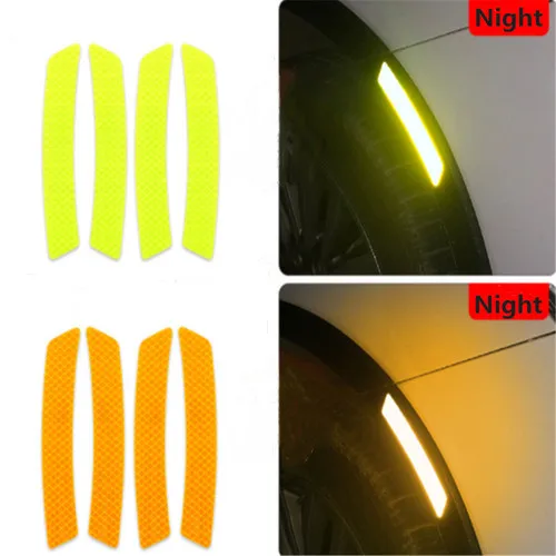 

4Pcs Car Wheel Rim Eyebrow Warning Mark Reflective Tape Safety Warning Light Reflector Protective Mark Strips Mark