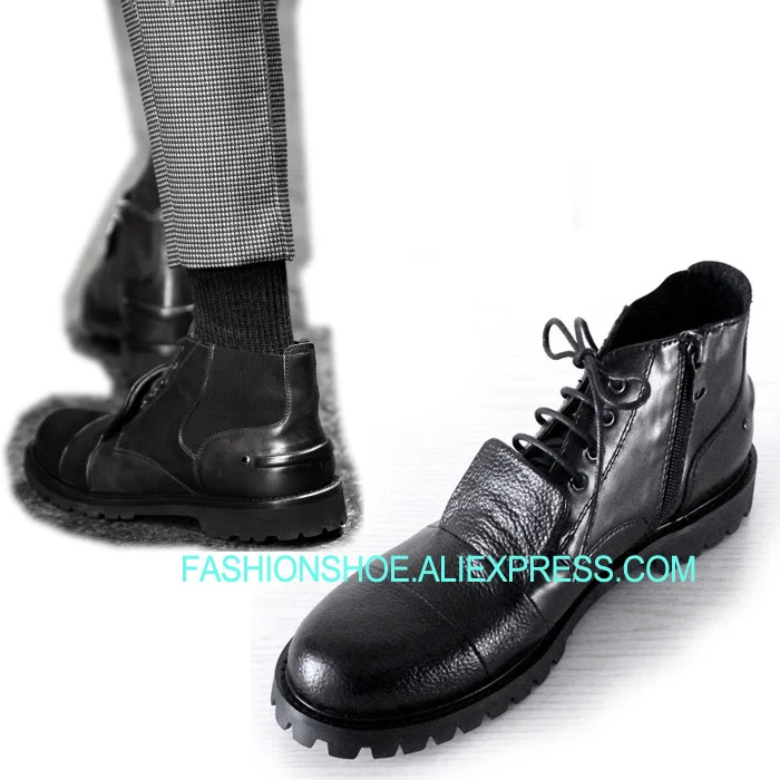 

British Style Black Full Grain leather Short Boots Hot Fashion Mens Handmade Zip Boot