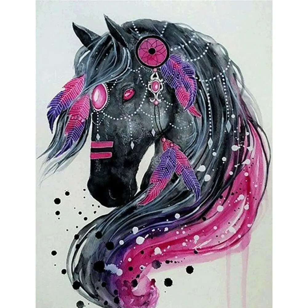 Ловец снов черный Картина лошадь 5D Diy полный дрель художественных промыслов 30x40 см