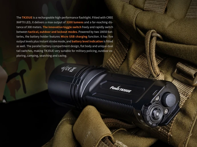 Fenix TK35UE Тактический Ручной Электрический фонарь CREE XHP70 светодиодный 3200 люмен