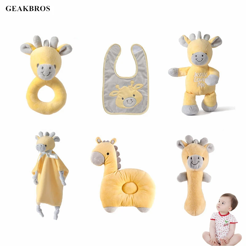 

6pcs Baby Care Set Toy Plush Animal Rattle Doll Infant Soft Handbells Towel Sleeping Pillow For Newborn Children 0-12 Months