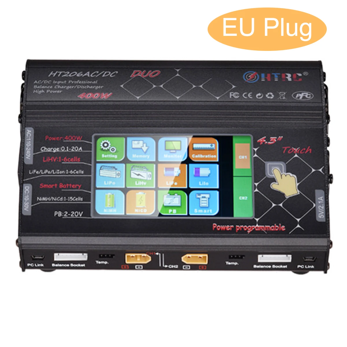 

2018 New HTRC HT206 AC/DC Touch screen RC Balance Charger for Li-ion Battery EU Plug