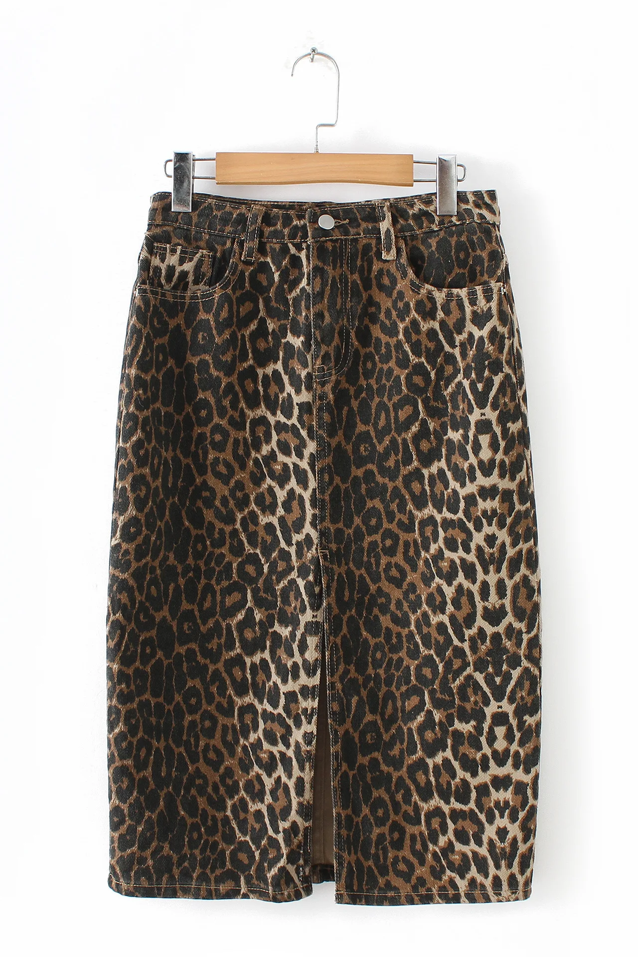 2019 животных леопардовый Высокая талия спереди Vent длинные половина юбка мадам для женщин