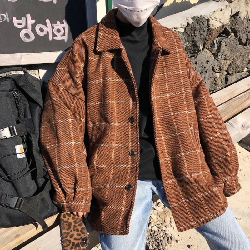 

Men's Spring And Autumn New Material Jacket M-XL Long-sleeved Plaid Personality Loose Temperament Youth Fashion Wild Casual
