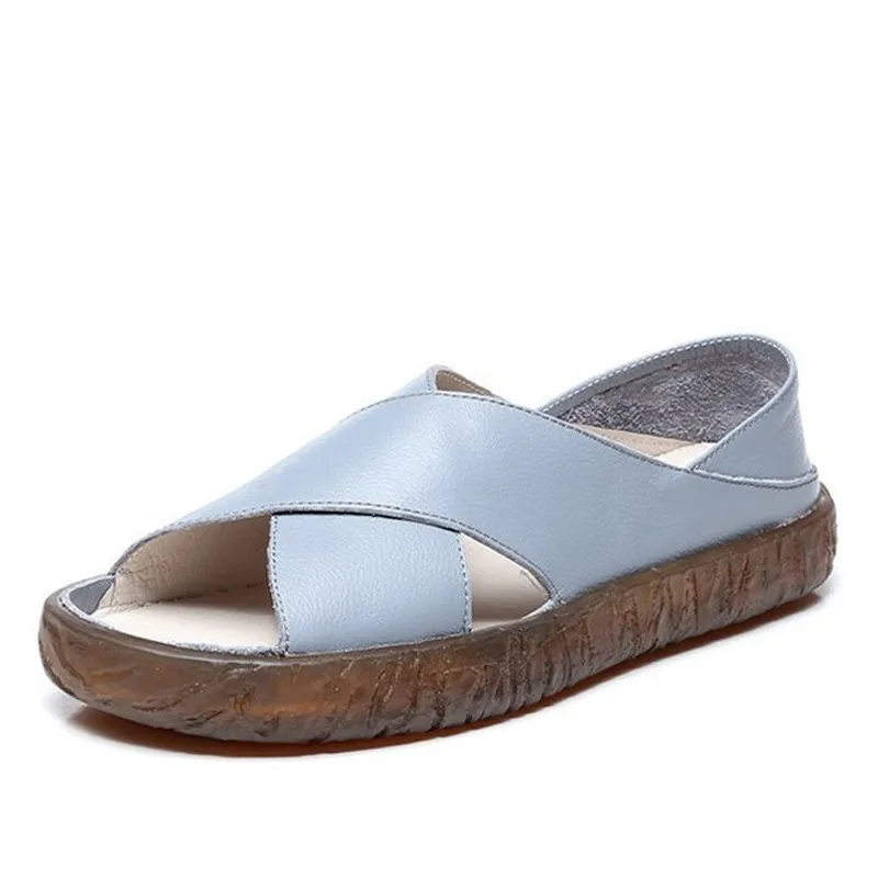 Women Sandals 2019 Summer Casual Women Shoes Leather Ladies Flat Sandal Soft Bottom Slip On Sandals Handmade Woman Sandals