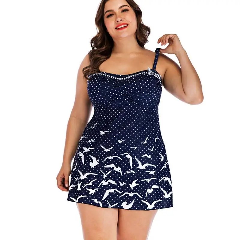 

European And American Style Plus Size Swimwear Seagull Pattern Large Size Conservative Skirt Type Wlywend Swimsuit