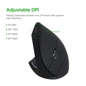 

2.4G Wireless Vertical Mouse Left Hand USB Ergonomic Optical Mouse Precision Adjustable 800/ 1200/ 1600 DPI 5 Buttons for Laptop